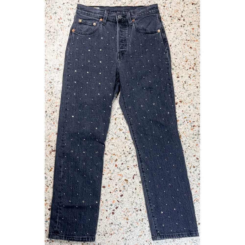Levi's 501 Premium Women's Bedazzled Black 5 Pocket Denim Jeans Size 24x26